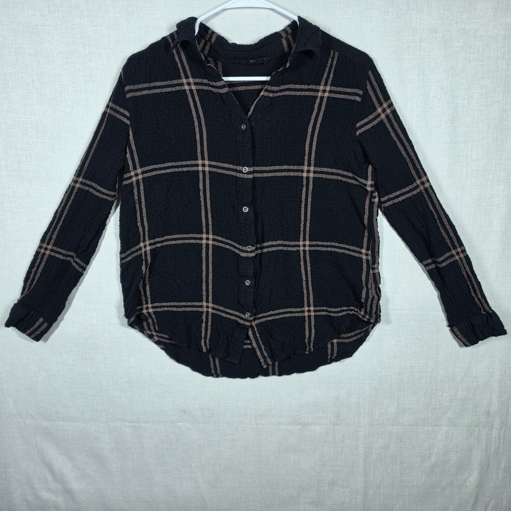 Jane Delancey Top Womens Small Crinkle Oversized Windowpane Plaid Gauze Blouse